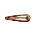 Detailed close-up of a brown macaron candy color water drop teardrop metal hair clip - Coffee