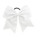 Sparkling white sequin 8-inch cheer bow with elastic hair tie for girls - White (18)