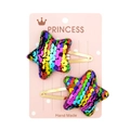 Set of two star-shaped hair clips for kids featuring rainbow gradient sequins and gold base - Rainbow Star Sequin (9)