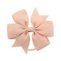 Pale pink ribbed grosgrain ribbon bow hair tie with elastic band for girls - Pink (8)