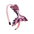 Détail d'un serre-tête sirène avec paillettes mauves et perle sur un bandeau rose - Violet (2)