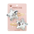 Set of two silver sequin star hair clips for children with golden metal base - Silver Star Sequin (10)