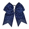 7-inch navy blue cheer bow with silver rhinestones and elastic hair band - Navy Blue