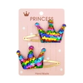 Rainbow sequin crown hair clips for kids on a pink display card with gold metal base - Rainbow Crown Sequin (11)