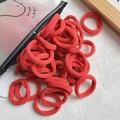 Kids red elastic nylon hair ties set with cartoon penguin storage zipper pouch - 20 Pieces Set / Large Red (15)