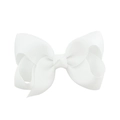 Handmade white grosgrain ribbon hair bow clip for girls with ribbed fabric texture - White