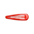 Detailed view of glossy red drop-shaped snap hair clip with smooth lacquer finish - Red