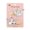 Pair of crown shaped gold hair clips with silver sequins and blue crystals for kids - Silver Crown Sequin (13)