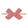 Fascia per neonati in nylon rosa corallo con un grande fiocco a motivi incrociati bianchi - Stile Motivo a Croce Rosa Corallo (6)