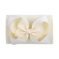 Detailed macro view of the cream nylon baby headband with a large textured ribbed bow - Light Yellow (028-003)