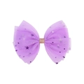 Detail of light purple chiffon bow hair clip with silver star and moon sequins - Sequin Star Moon Bow / Purple