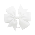 Classic white grosgrain ribbon hair bow tie for girls with durable elastic hair band - White (18)