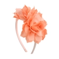 Detailed view of handmade coral pink chiffon double flower headband for girls and parties - Coral Pink (6)