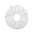 Classic white velvet hair scrunchie with soft pleated fabric texture for hair styling - White (18)