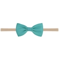 Détail du nœud en tissu côtelé sarcelle et du bandeau pour bébé en nylon élastique beige - Cyan (35)
