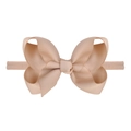 Detail of beige grosgrain bow headband with thin elastic band for infant hair accessories - Apricot (16)