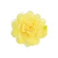 Pince à cheveux fleur en mousseline jaune 2,4 pouces avec paillettes dorées pour filles - Jaune