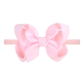 Pink grosgrain ribbon bow elastic headband for babies and toddlers on white background - Pink Style (24)