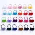 Set of 24 colorful faux fur pom pom hair ties with elastic bands for girls - Multicolor