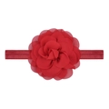 Detailed close-up of handmade red chiffon flower headband with elastic band for babies - Wine Red (33)