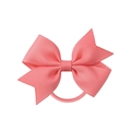 Pink grosgrain ribbon bow hair tie for girls with elastic band and ribbed texture - Coral (210)