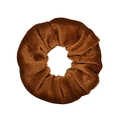 Brown velvet hair scrunchie with soft sheen and classic retro ruffled design - Brown (27)