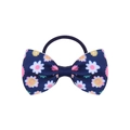 Élastique à cheveux nœud en gros-grain bleu marine avec motifs de marguerites blanches - Style Floral Bleu Marine (16) / Ensemble de 20 Pièces