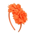 Kids orange flower headband featuring two layers of chiffon roses for festive party hair - Orange (9)