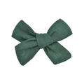 Handmade forest green cotton linen bow hair clip with vintage woven fabric texture - Dark Green (39)