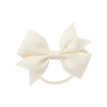 Classic cream white grosgrain ribbon bow hair tie with elastic band for girls - Off White (028)
