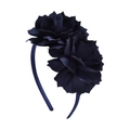 Elegant navy blue floral headband for girls with layered 3D satin rose design - Dark Blue (12)