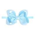 Detail of light blue layered grosgrain ribbon bow on soft elastic baby headband - Light Blue (17)