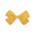 Close-up of a yellow cotton bow hair clip showing detailed linen texture and double layers - Bright Yellow (10)