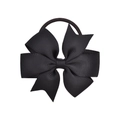 Detail view of a black grosgrain ribbon bow hair tie with high elastic rubber band - Black (4)