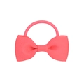 Close-up of pink grosgrain ribbon bow hair tie with detailed ribbed texture and elastic band - Coral Pink (15)