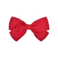Vibrant red cotton linen bow hair clip for girls with rustic woven fabric texture - Bright Red (12)
