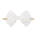 Infant hair band with a white textured cotton bow on a high-elastic beige strap - White (1)