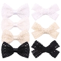 6-piece set of handmade cotton lace bow hair clips in white, beige, and black colors - Mixed Colors