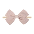 Pink linen bow headband for infants with high elastic skin-tone band and woven texture - Bright Pink (18)