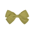 Close-up detail of grass green linen bow hair clip showing natural woven fabric texture - Grass Green (20)