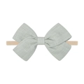 Soft nylon baby headband with a mint green cotton linen fabric bow accessory - Bean Green Bow (20)