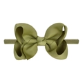 Olive green elastic baby headband with double-layered grosgrain ribbon bow decoration - Olive Green (39)