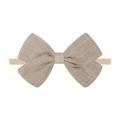 Beige cotton linen bow headband for babies with soft nylon elastic band - Light Khaki Bow (25)