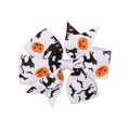Close-up of Halloween hair bow with pumpkin, bat, and black cat patterns on ribbed ribbon - White Cat Pumpkin Pattern (1)