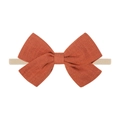 Rust red linen bow headband with soft nude nylon high elasticity band for infants - Rust Red Bow (36)