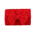 Soft red elastic nylon baby headband featuring a large knitted bow with cable texture - Bright Red (38)