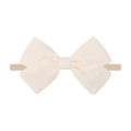 Minimalist cream cotton linen bow headband with soft stretch nylon band for infants - Cream Bow (2)
