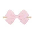Pink linen bow headband with soft nylon elastic band for baby girls and infants - Pale Pink Bow (5)