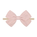 Pale pink cotton linen bow headband for babies with soft nylon elastic band - Blush Pink Bow (7)