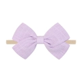 Lavender linen bow baby headband with soft beige nylon elastic band for infants - Pale Purple Bow (10)
